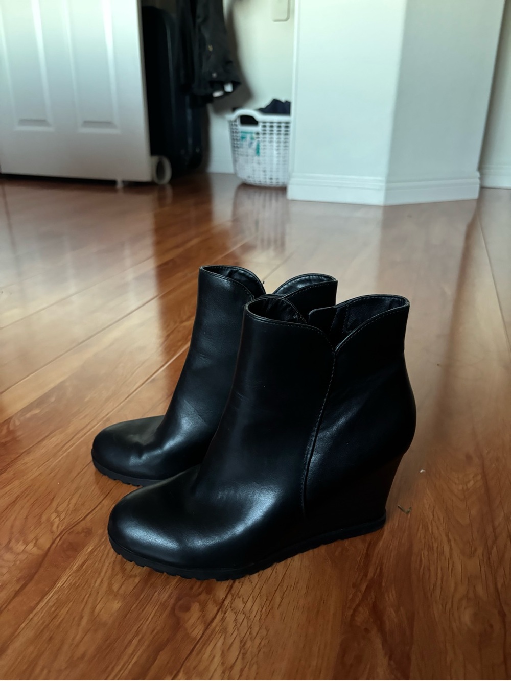 Black Wedge Ankle Boots - Sleek Leather Style